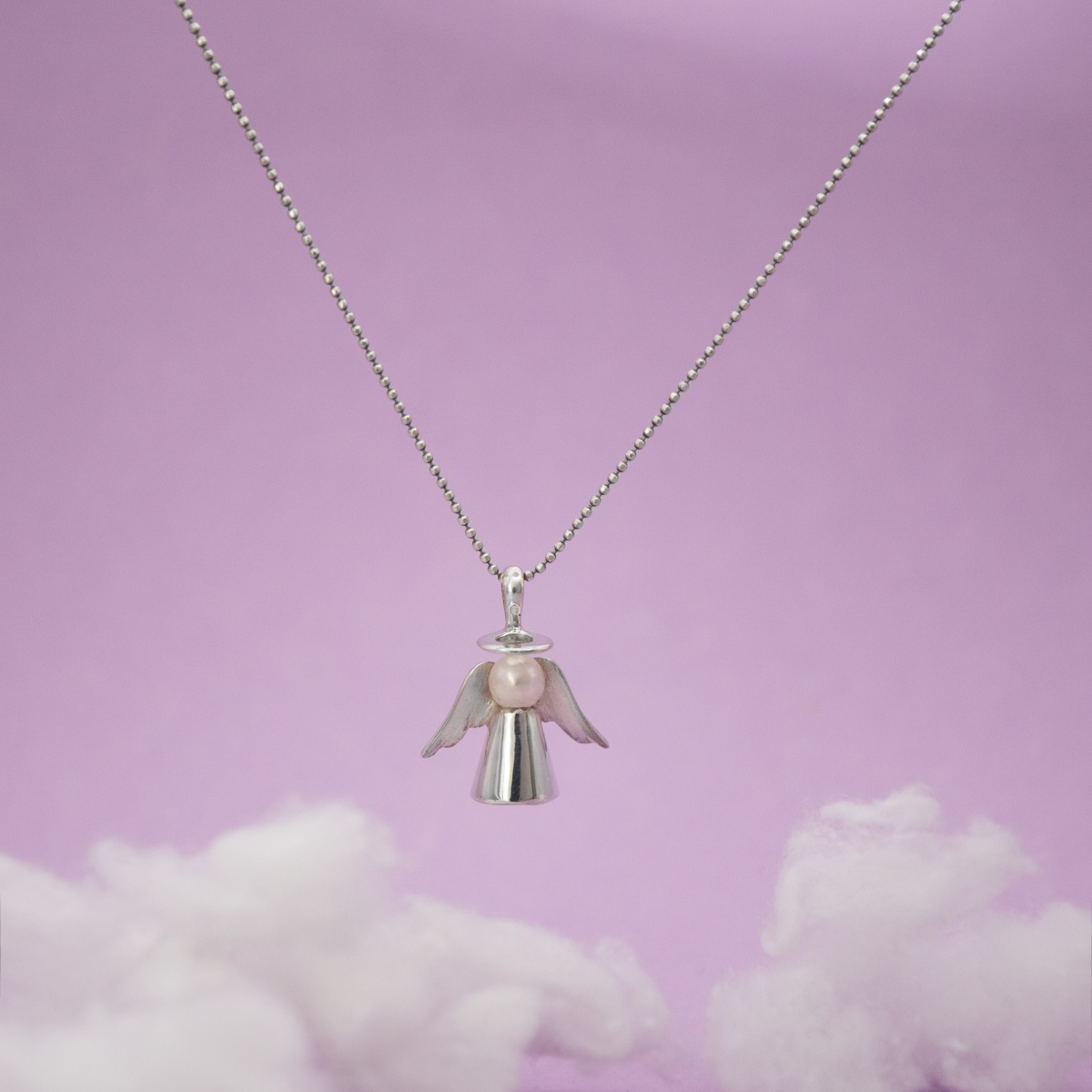 Handmade Silver Angel Necklace with Pearl Head