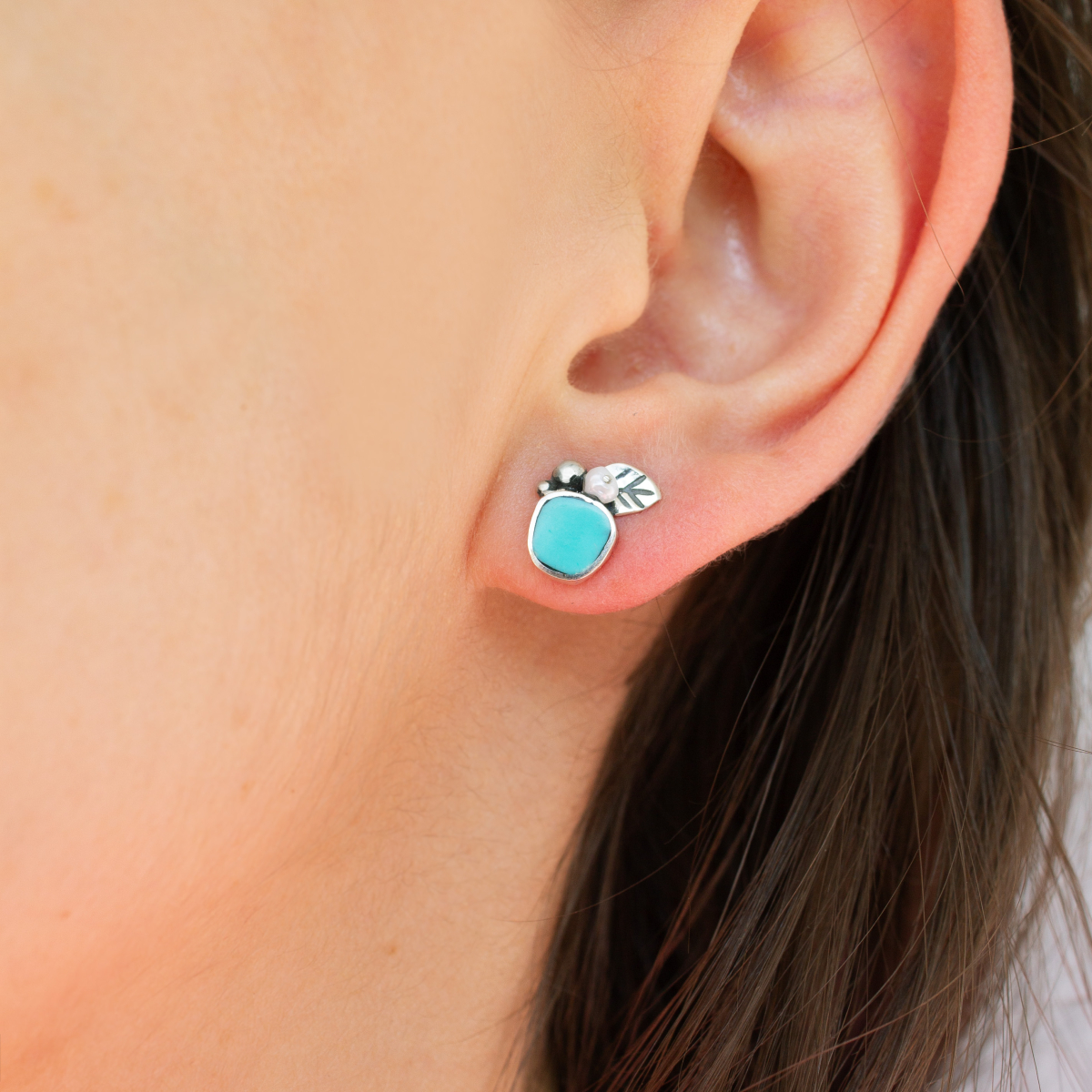 Обеци Мини ябълка с тюркоаз