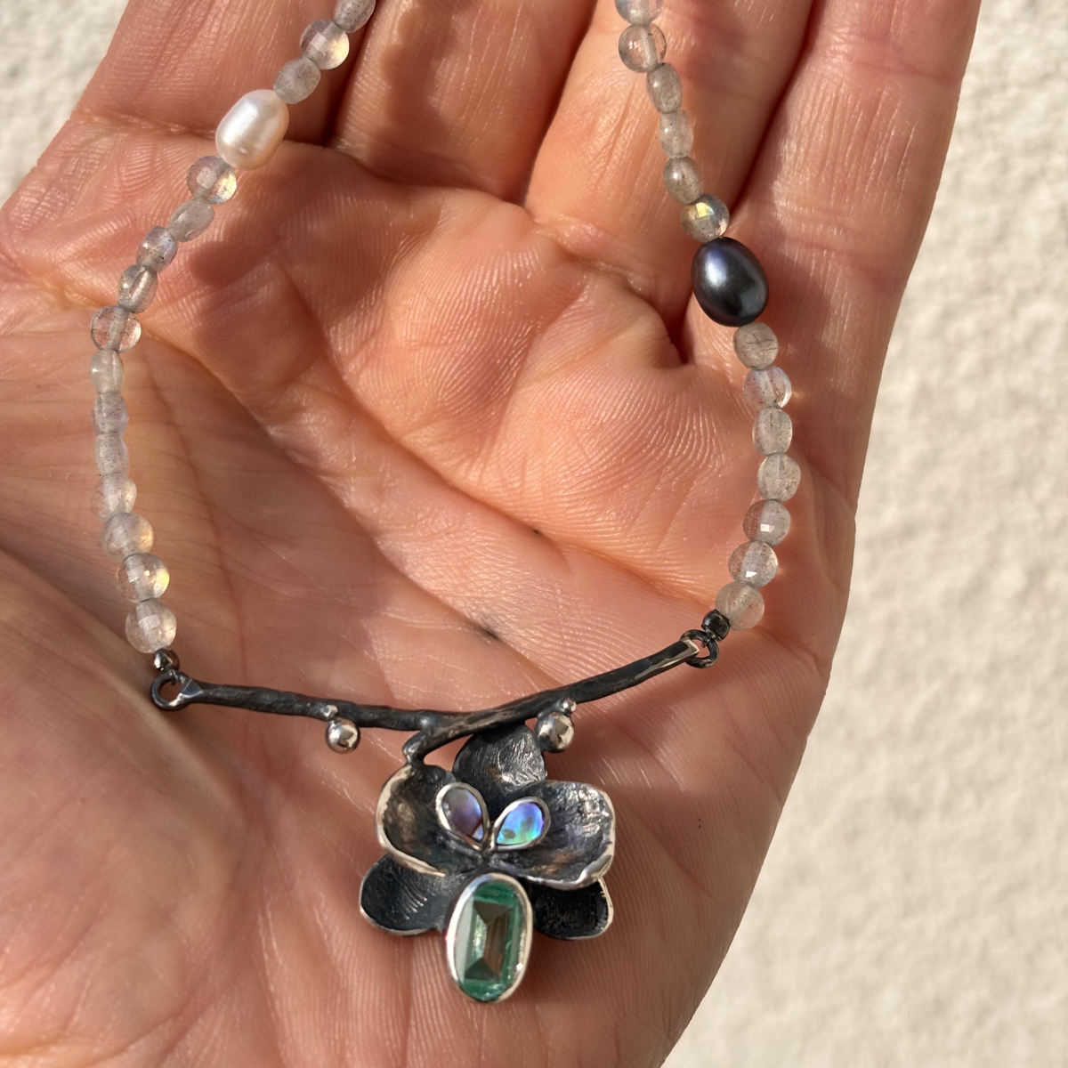 Orchid Necklace with Labradorite Strand