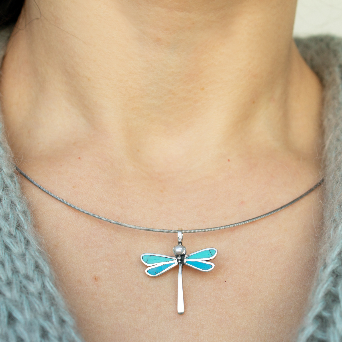 Blue Harmony – Small Dragonfly Necklace