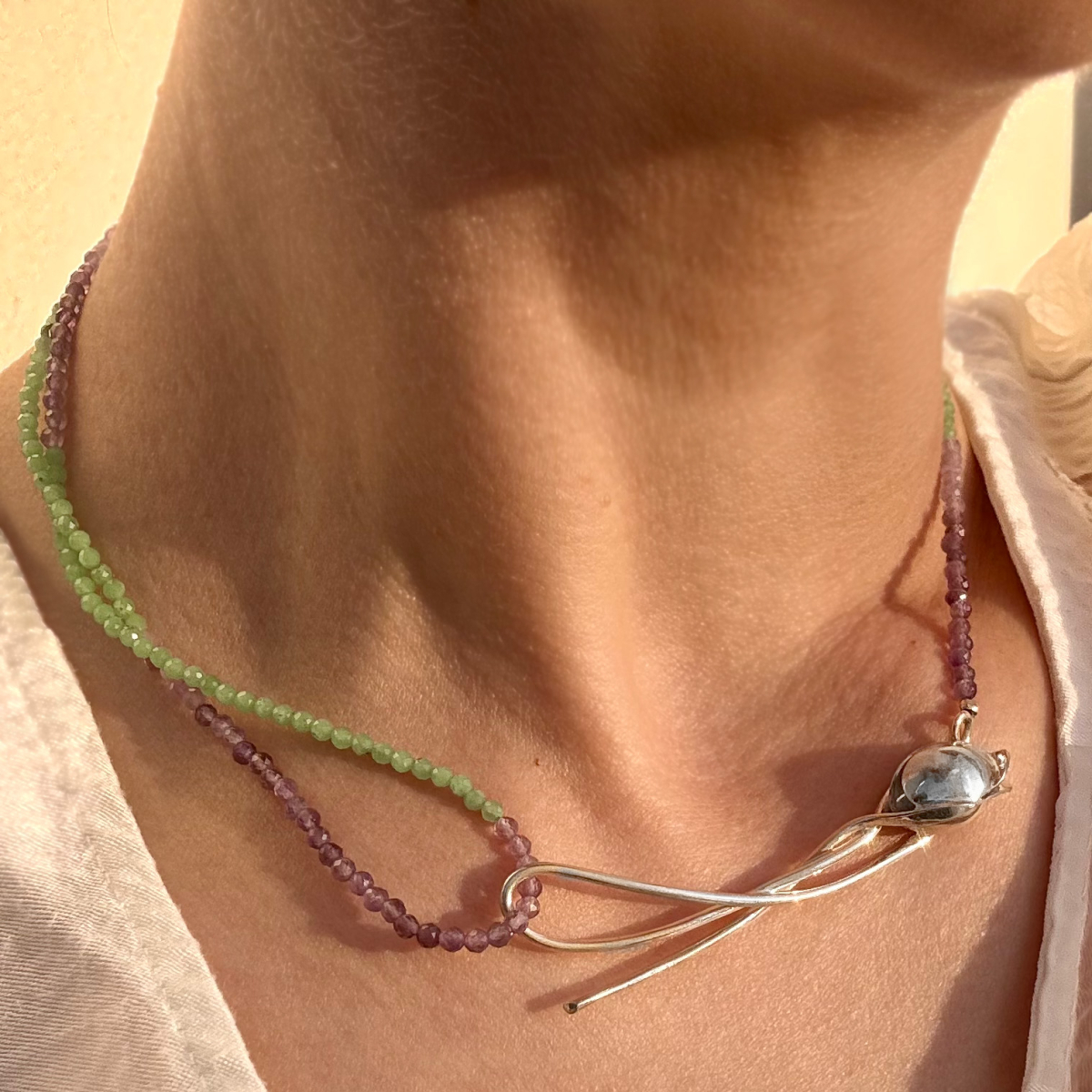 Колие Boho Bloom с аметист и ахат
