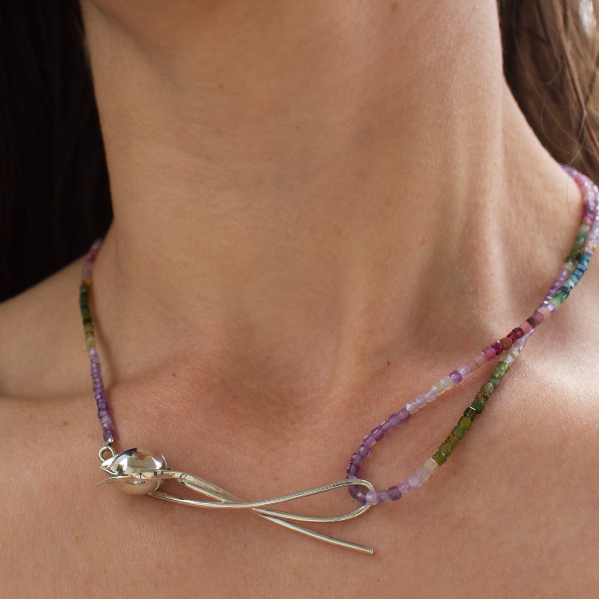 Колие Boho Bloom – сребро, турмалин и аметист