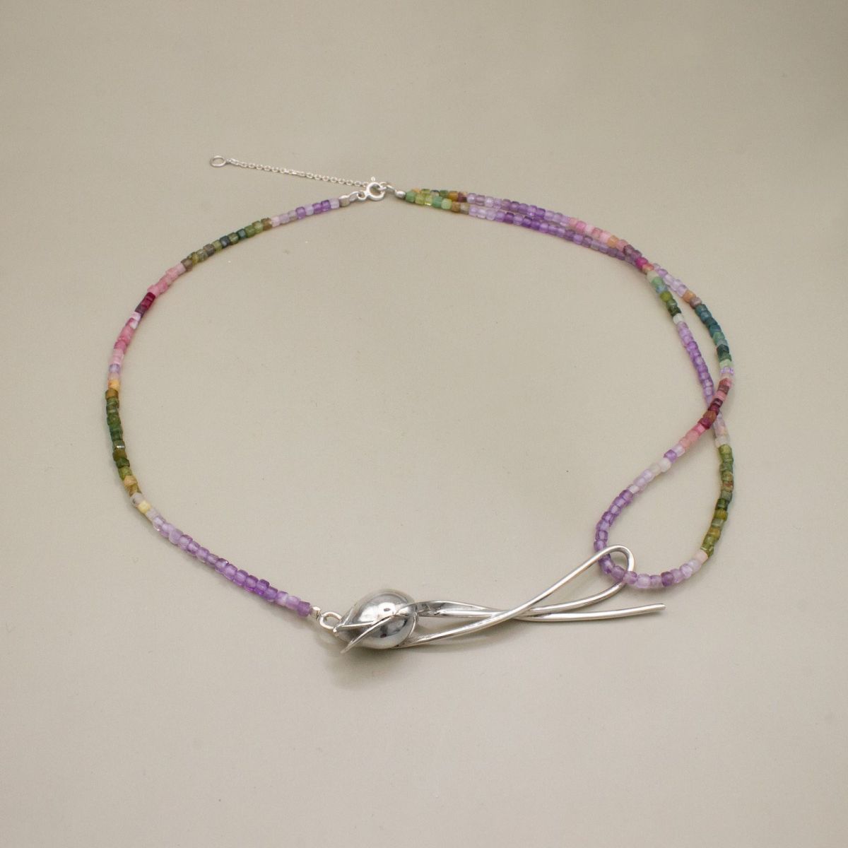 Колие Boho Bloom – сребро, турмалин и аметист
